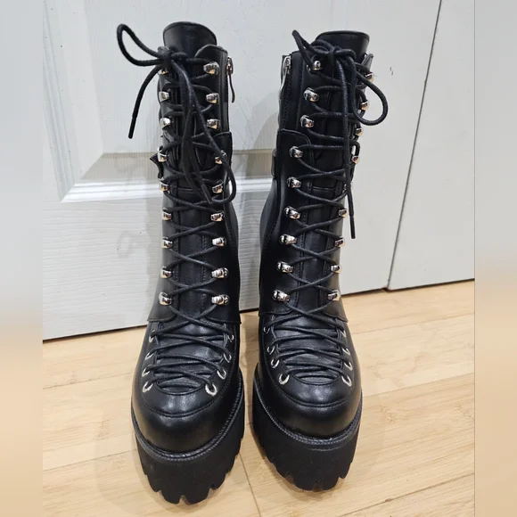 Dolls Kill Punk Goth Azalea Wang Mel Black Lace Up Buckle Mel Ankle Boots 9 New - Picture 5 of 10